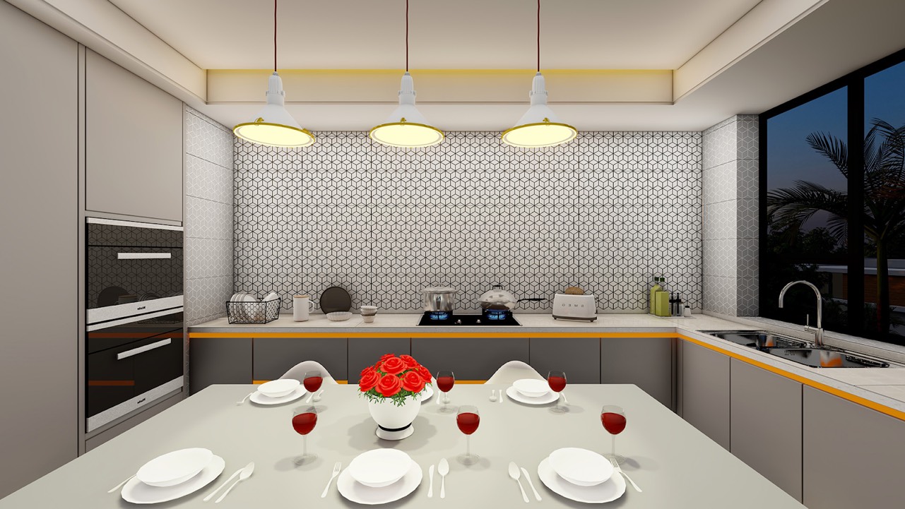 Gạch ceramic ốp tường trong không gian phòng bếp 